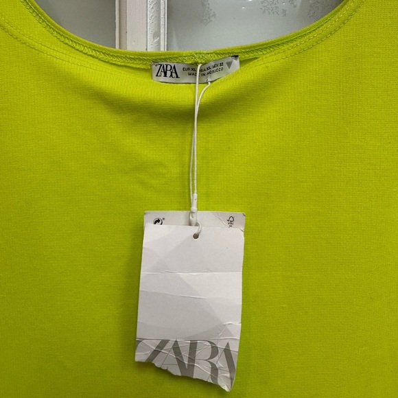Zara Neon Yellow Lime Green Sleeveless Bodycon Fitted Midi Dress Size XL NWT - Picture 4 of 10